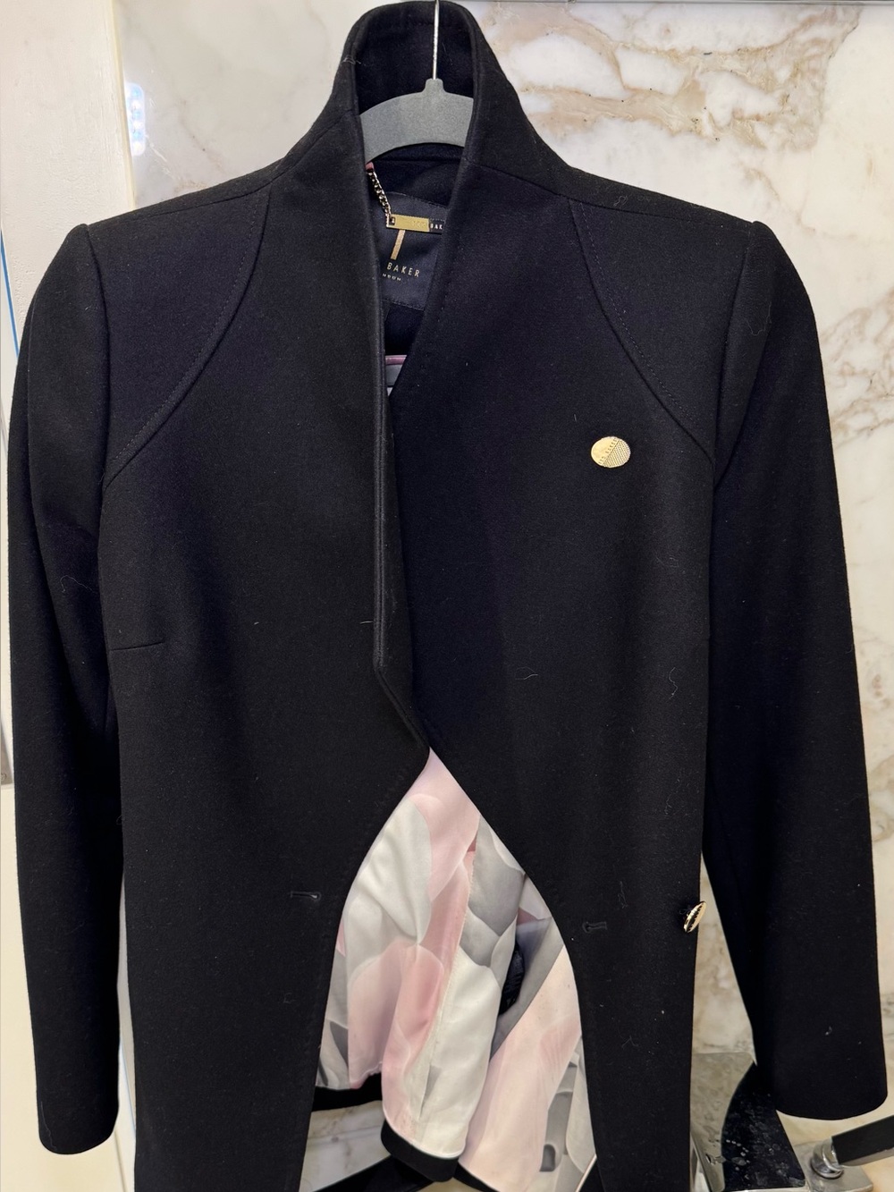 Ted baker black Women's Open Front Coat with Gold Accents
